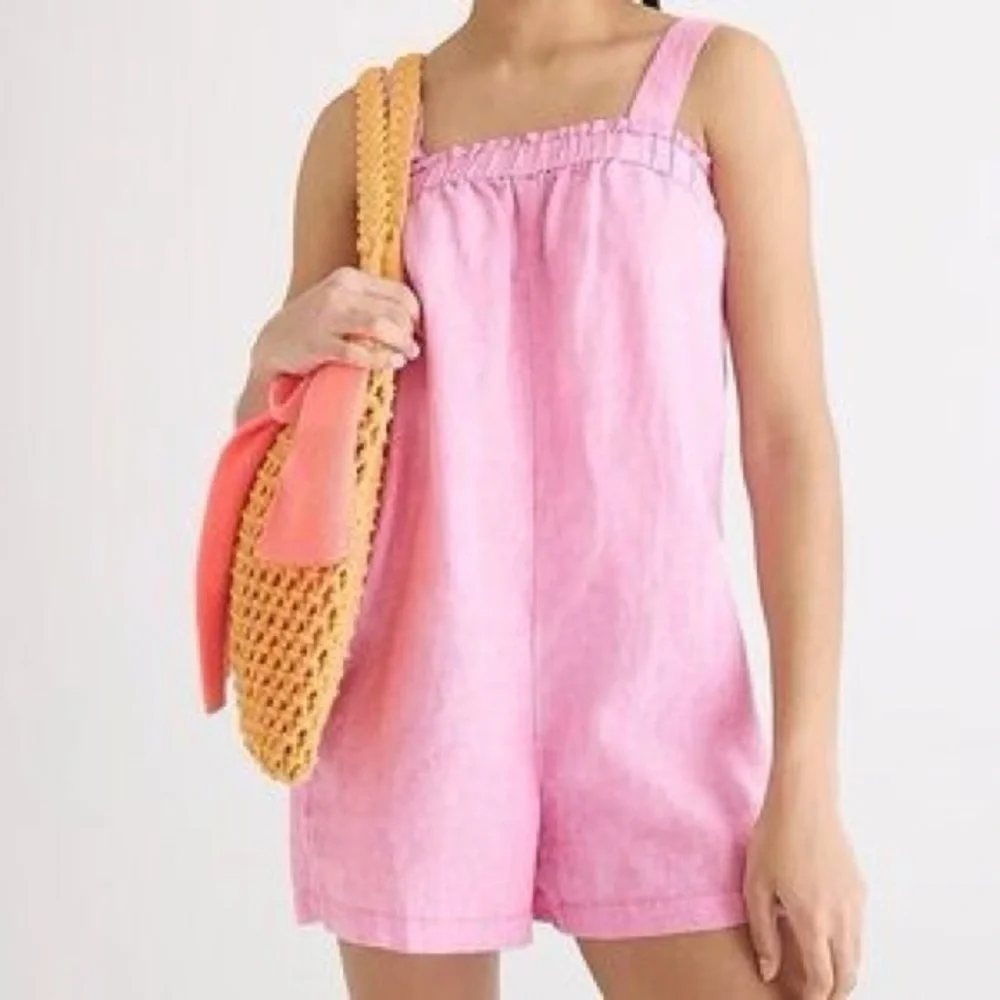 J. Crew Relaxed 100% linen romper in pink size XS